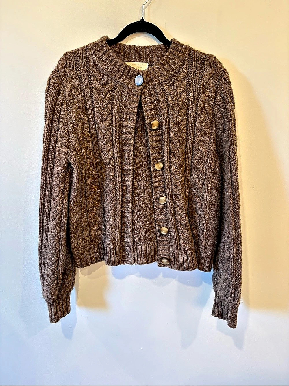 Sezane Andina Chunky Cable Knit Brown Cardigan Sweater